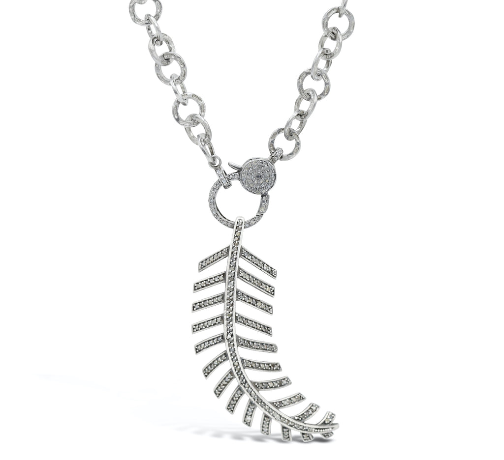 Diamond feather and Diamond Clasp on chain Necklace