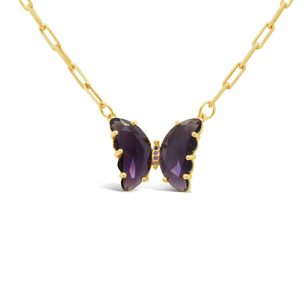 Crystal Dark Purple Butterfly Necklace in Amethyst