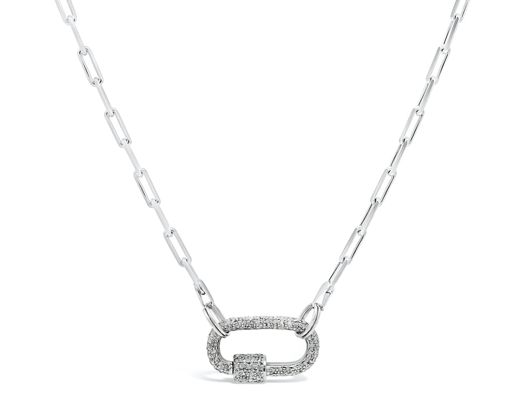 Oval Screw Clasp on Silver Paper Clip Chain Necklace