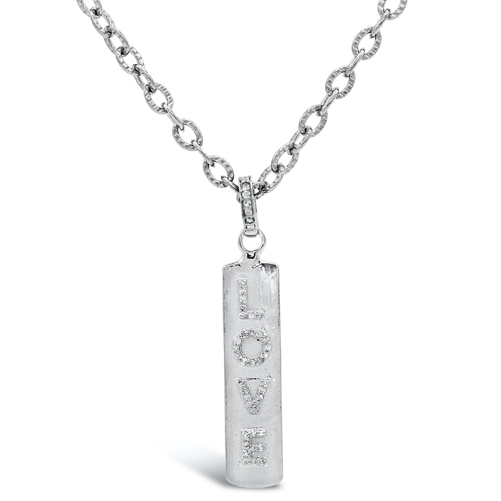 Diamond Love on Silver Hammered Chain Necklace