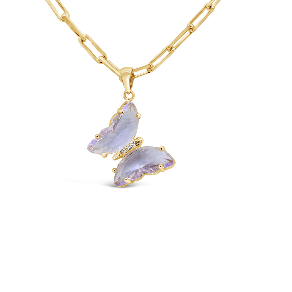 Flying Crystal light Purple/Pink Butterfly Necklace in Amethyst