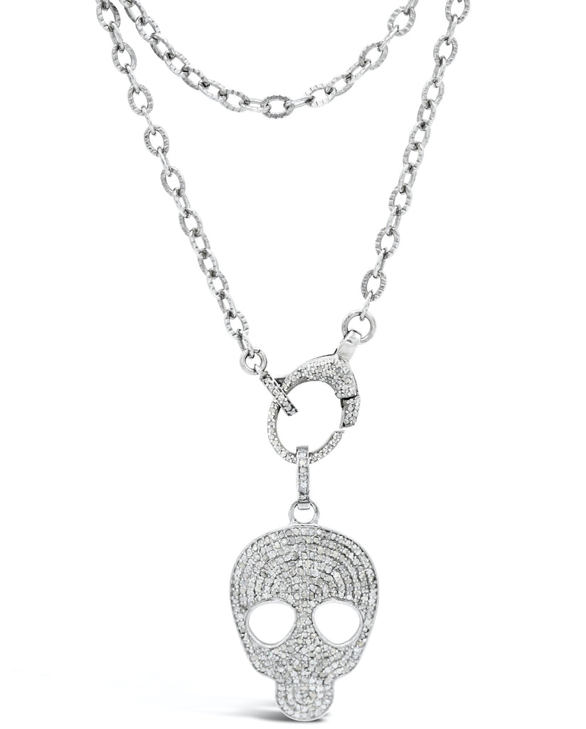 Diamond Skull and Diamond Clasp on Chain Necklace