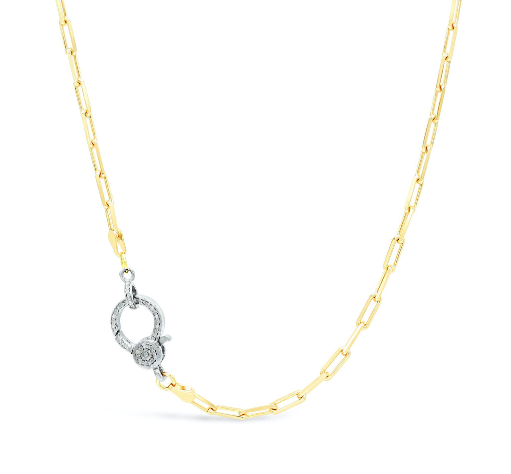 Diamond Clasp on Paper Clip Chain Necklace