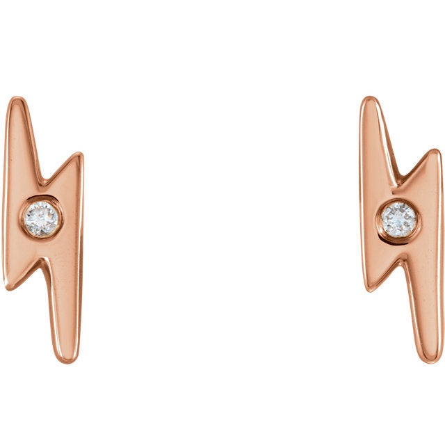 14k Single Diamond Lightning Bolt Studs