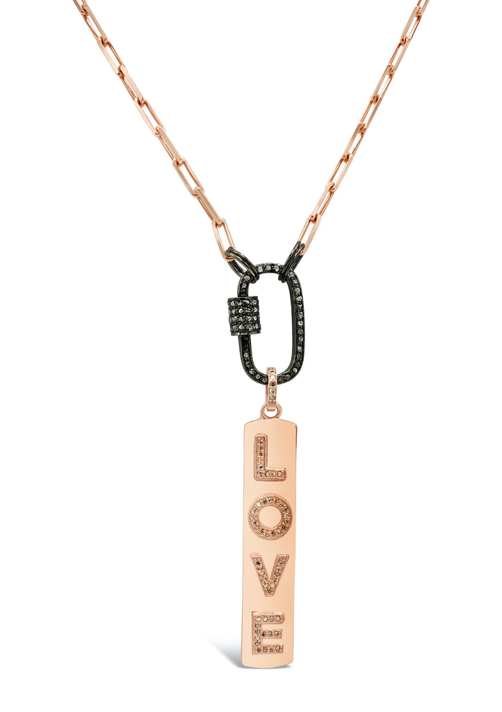 Rose Gold Love Pendant on Diamond Clasp Necklace