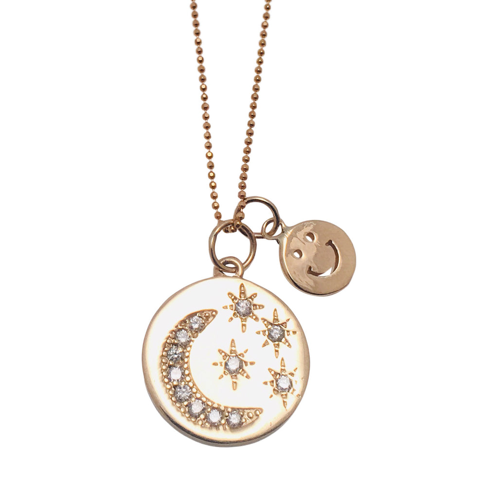 Diamond 14k Gold Medallion with Smiley Face Charm in 14k Necklace