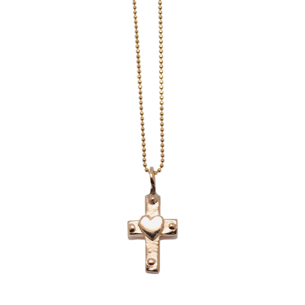 14k Gold Necklace with Heart Cross Charm