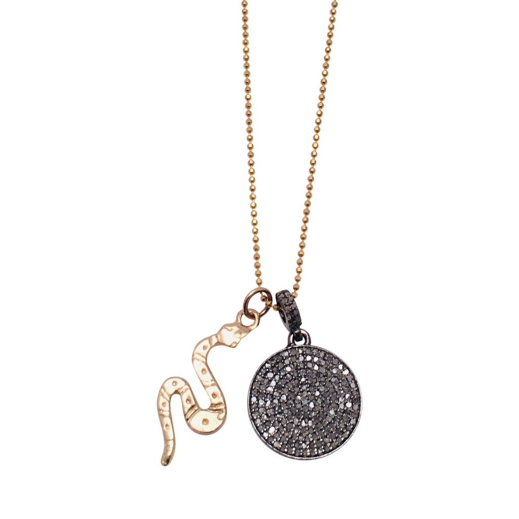 Diamond Disc and 14kt Gold Snake Charm Necklace