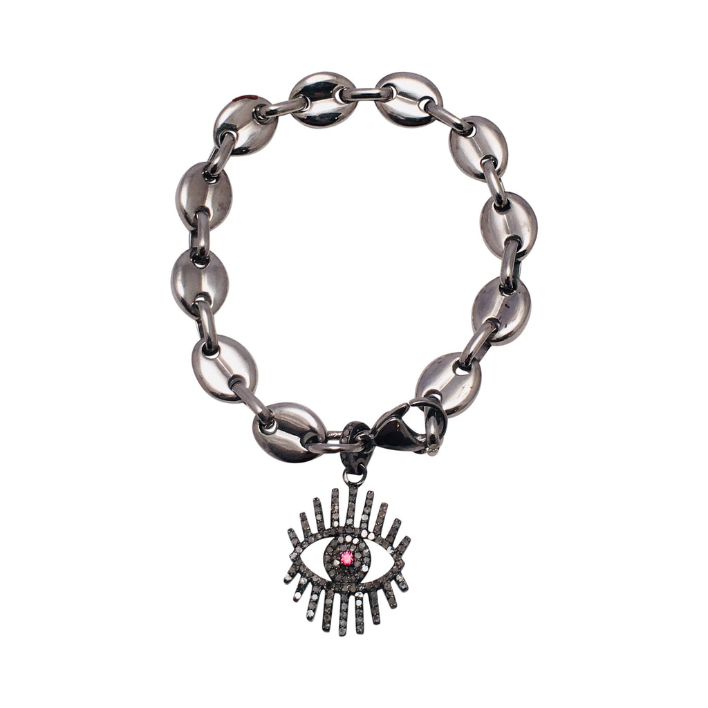 Diamond Evil Eye Charm Bracelet on Equestrian Chain