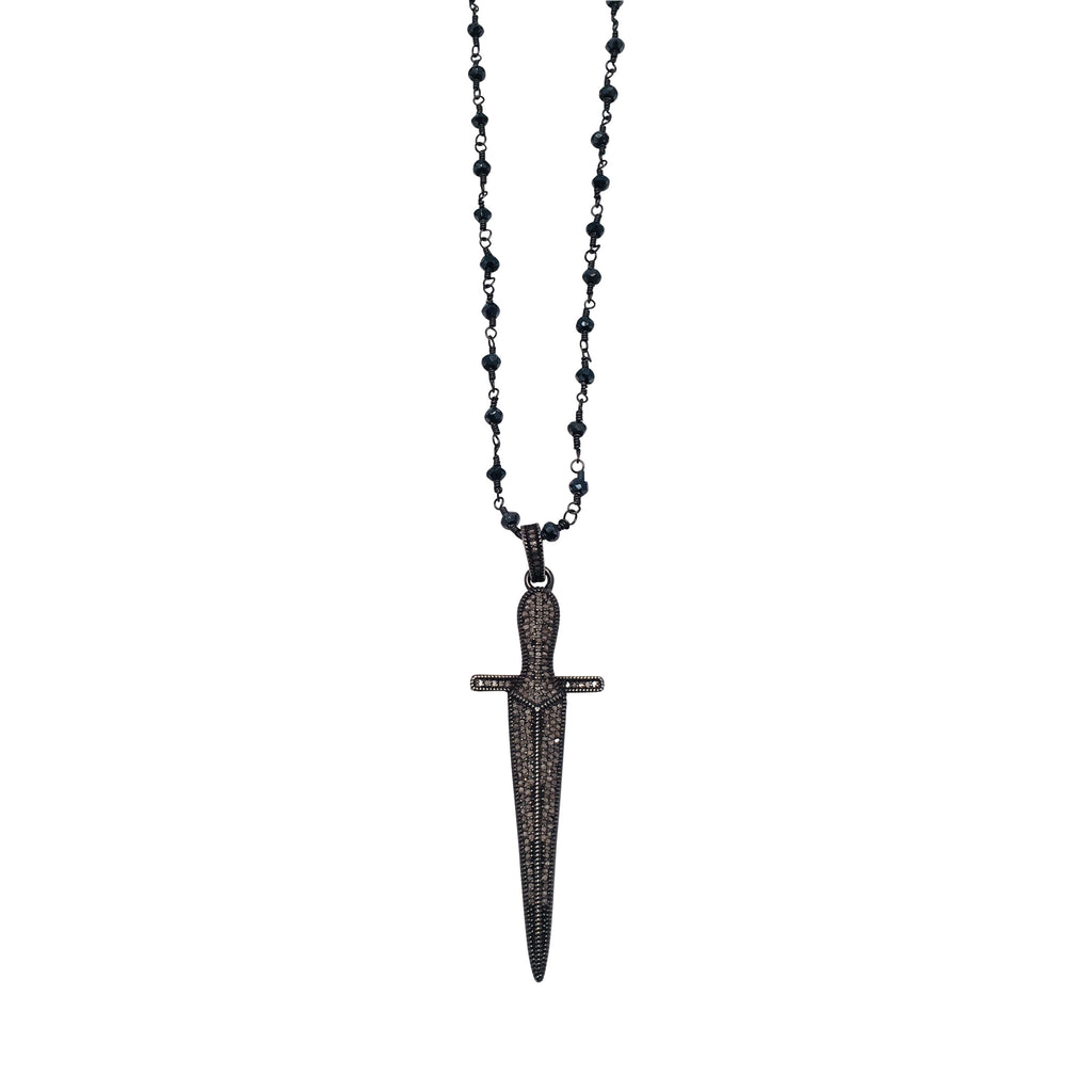 Diamond Pave Sword Pendant on Equestrian Chain Necklace