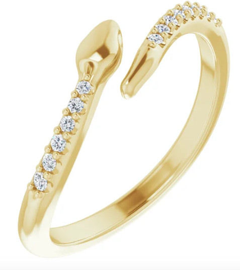 14K Gold and Diamond .08 CTW Diamond Snake  Ring available in Yellow Gold, White Gold and Rose Gold