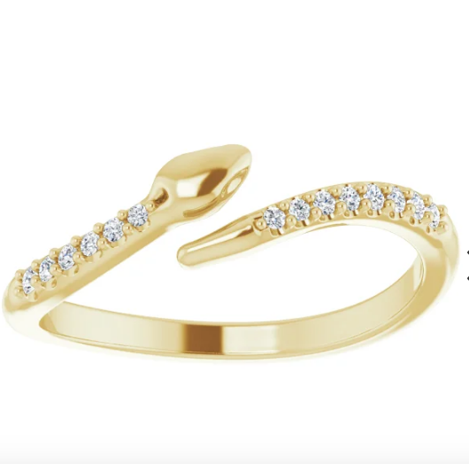 14K Gold and Diamond .08 CTW Diamond Snake  Ring available in Yellow Gold, White Gold and Rose Gold