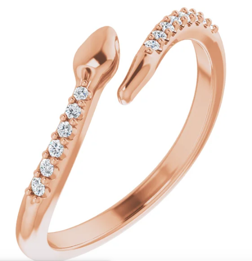 14K Gold and Diamond .08 CTW Diamond Snake  Ring available in Yellow Gold, White Gold and Rose Gold