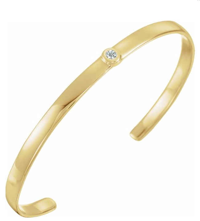 14K Yellow 1/10 CT Diamond Cuff 6" Bracelet available in Yellow, white, rose gold and sterling silver