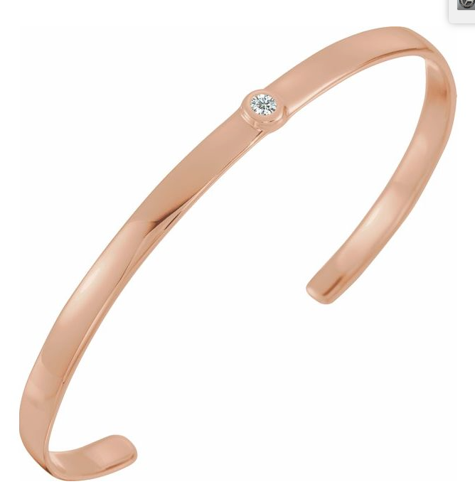 14K Yellow 1/10 CT Diamond Cuff 6" Bracelet available in Yellow, white, rose gold and sterling silver