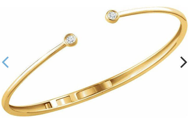 14K Yellow, white or Rose gold  1/6 CTW Diamond Hinged Cuff Bracelet