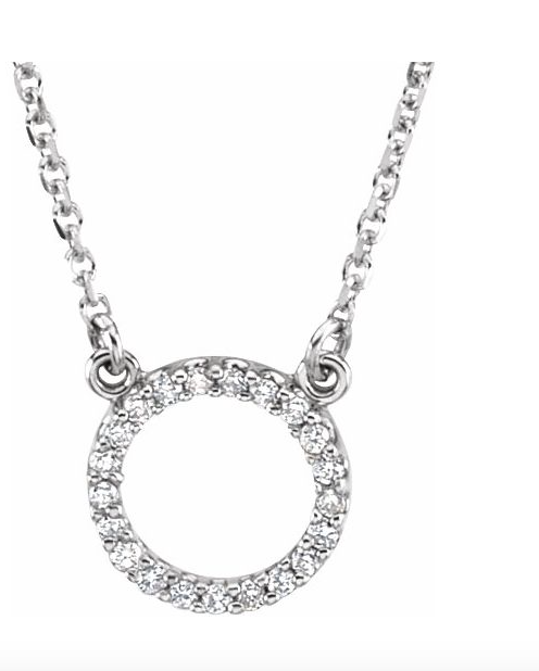 14K White , yellow gold and rose gold available 1/10 CTW Diamond Circle 16" Necklace