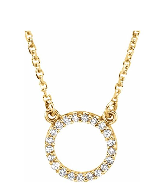 14K White , yellow gold and rose gold available 1/10 CTW Diamond Circle 16" Necklace