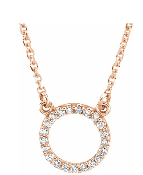 14K White , yellow gold and rose gold available 1/10 CTW Diamond Circle 16" Necklace