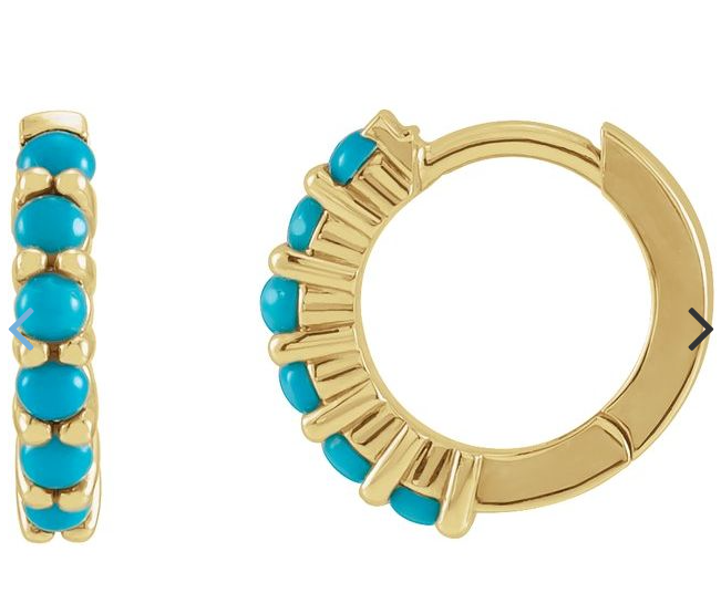 14K Yellow Turquoise Hinged Hoop Earrings