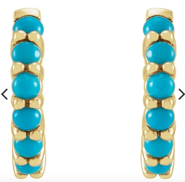 14K Yellow Turquoise Hinged Hoop Earrings