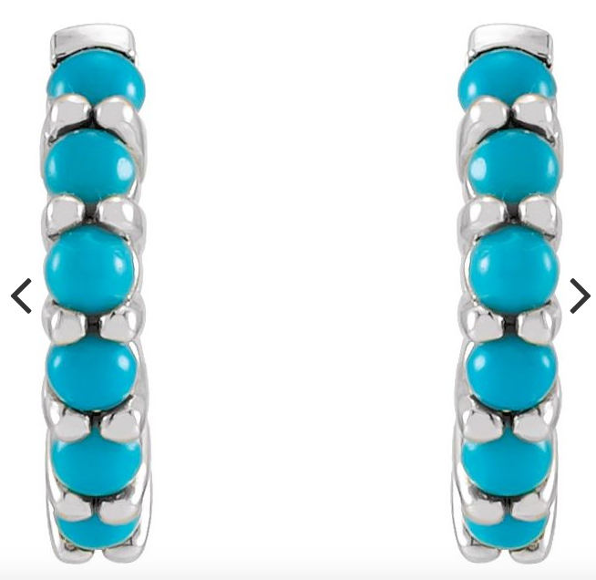 14K Yellow Turquoise Hinged Hoop Earrings