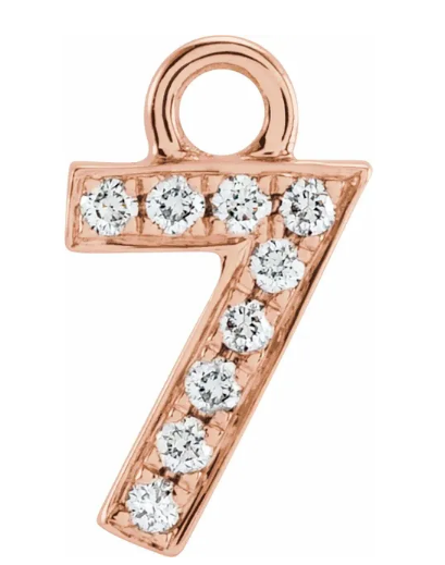 Diamond Number Charms: 1 - 9 Available in Yellow, White and Rose Gold