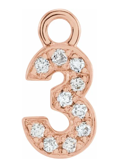 Diamond Number Charms: 1 - 9 Available in Yellow, White and Rose Gold