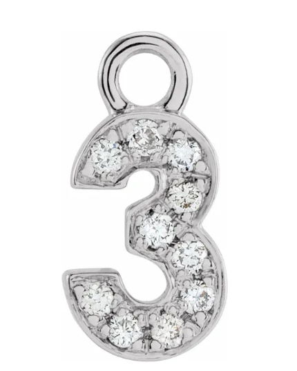 Diamond Number Charms: 1 - 9 Available in Yellow, White and Rose Gold