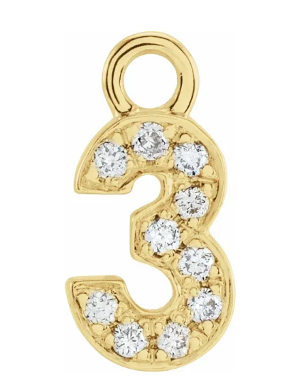 Diamond Number Charms: 1 - 9 Available in Yellow, White and Rose Gold