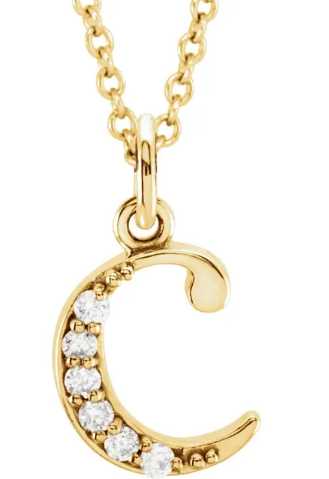 A-Z Lower Case Diamond Initial Necklace available in Yellow, White and Rose Gold