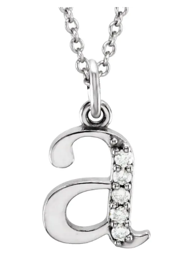 A-Z Lower Case Diamond Initial Necklace available in Yellow, White and Rose Gold