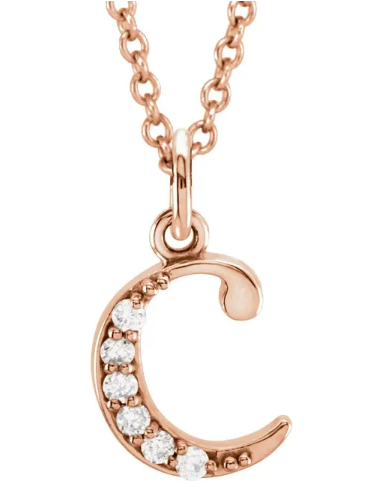 A-Z Lower Case Diamond Initial Necklace available in Yellow, White and Rose Gold