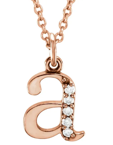 A-Z Lower Case Diamond Initial Necklace available in Yellow, White and Rose Gold