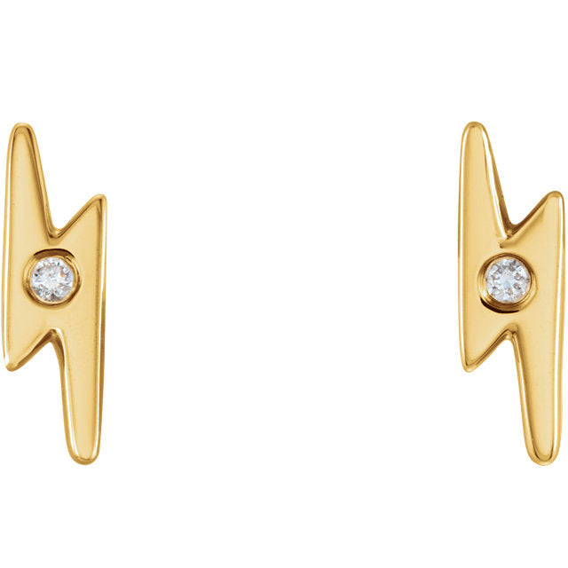 14k Single Diamond Lightning Bolt Studs