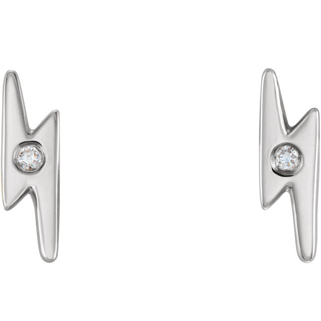 14k Single Diamond Lightning Bolt Studs