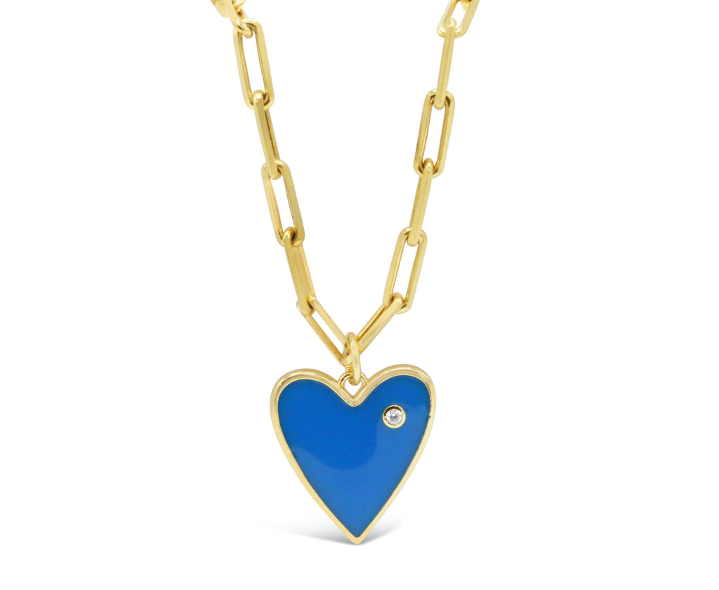 Blue Enamel Heart Necklace