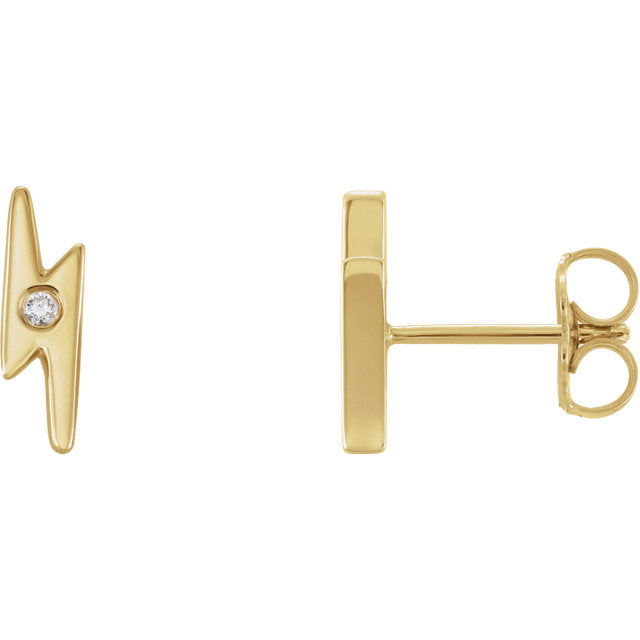 14k Single Diamond Lightning Bolt Studs