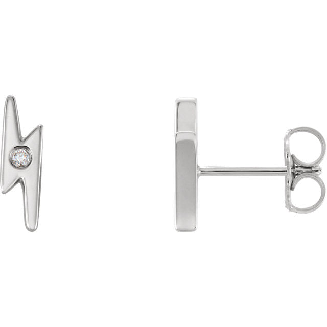 14k Single Diamond Lightning Bolt Studs