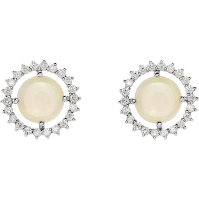 14k Opal Diamond Halo Studs