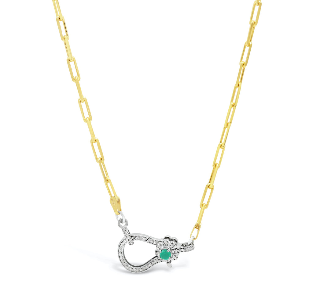 Emerald Diamond Clasp on Paper Clip Chain Necklace