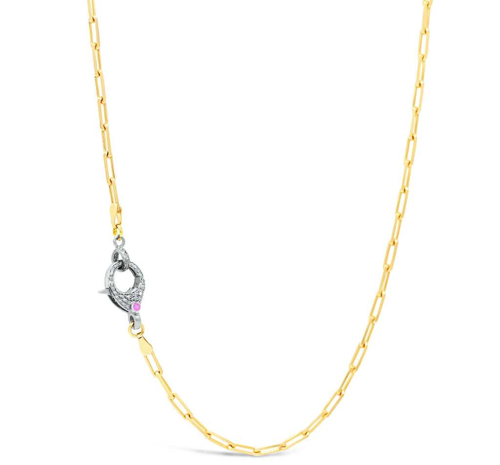 Ruby Diamond Clasp on Gold Paper Clip Chain Necklace