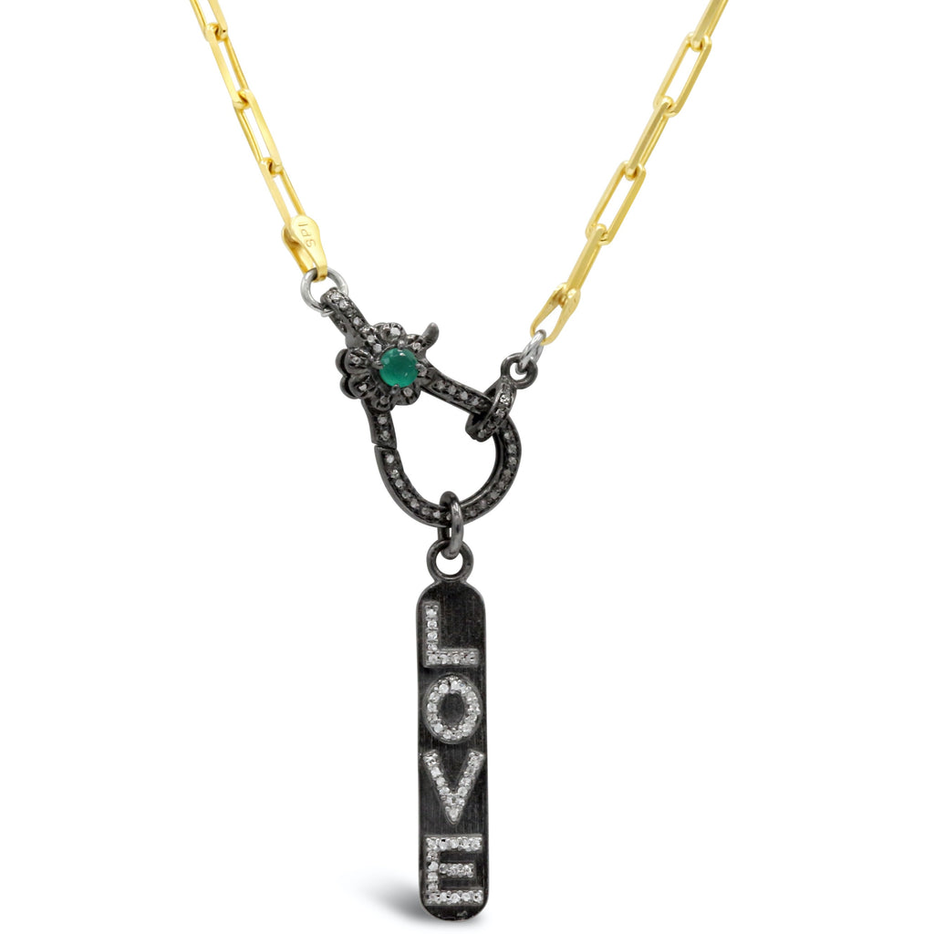 Diamond Love on Emerald and Diamond Clasp Necklace