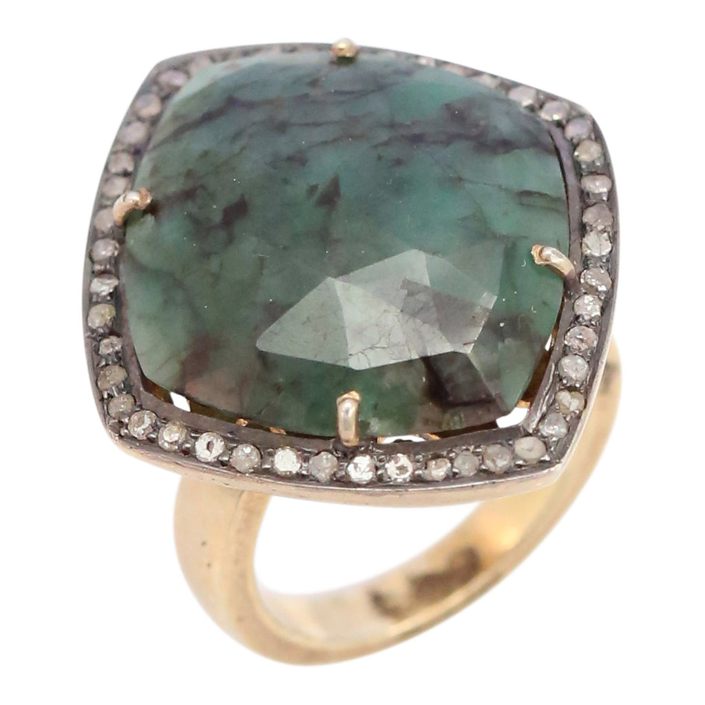 Yellow Gold, Diamond and Green Sapphire Cocktail Ring